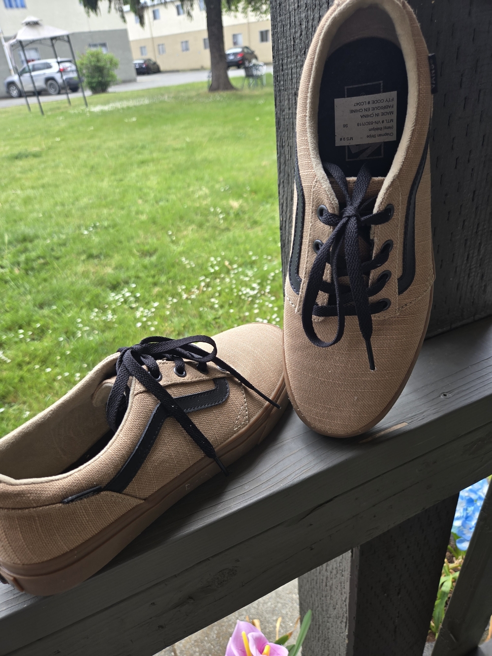 Vans Men's Tan Canvas Sneakers with Black Accents